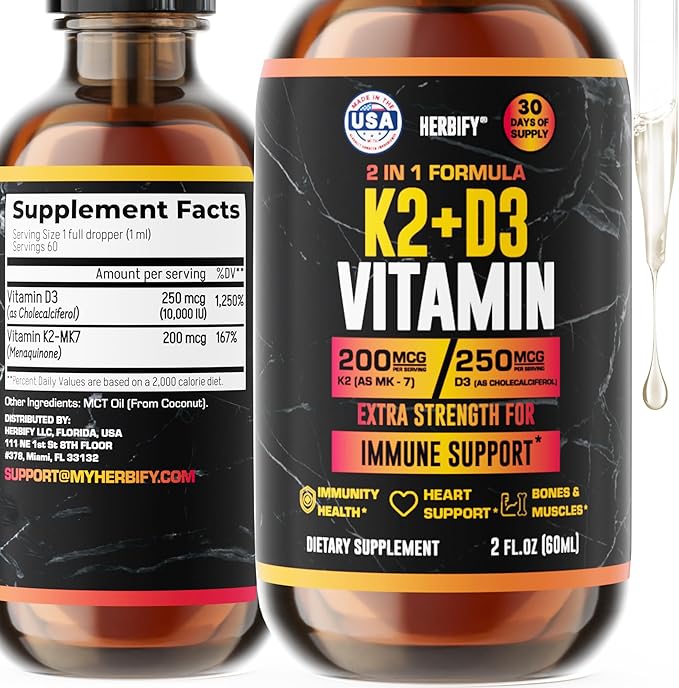 Vitamin D3 K2 Drops – Liquid Vitamins for Women, Men & Teen - Bone Strength Supplements - D3 K2 Mt Vitamins for Immune Support & Heart Health - Vitamin D3 10000 Iu Liquid K2 Drops – 2 oz