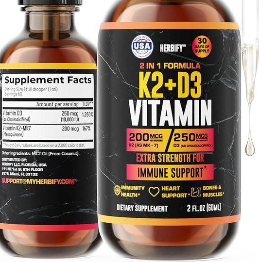Vitamin D3 K2 Drops – Liquid Vitamins for Women, Men & Teen - Bone Strength Supplements - D3 K2 Mt Vitamins for Immune Support & Heart Health - Vitamin D3 10000 Iu Liquid K2 Drops – 2 oz