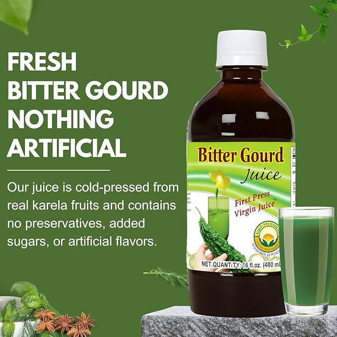 Basic Ayurveda Bitter Gourd Juice (Pack of 2) | 16.23 Fl Oz (480ml) | Pure Karela Juice | No Sugar & Artificial Colors Added