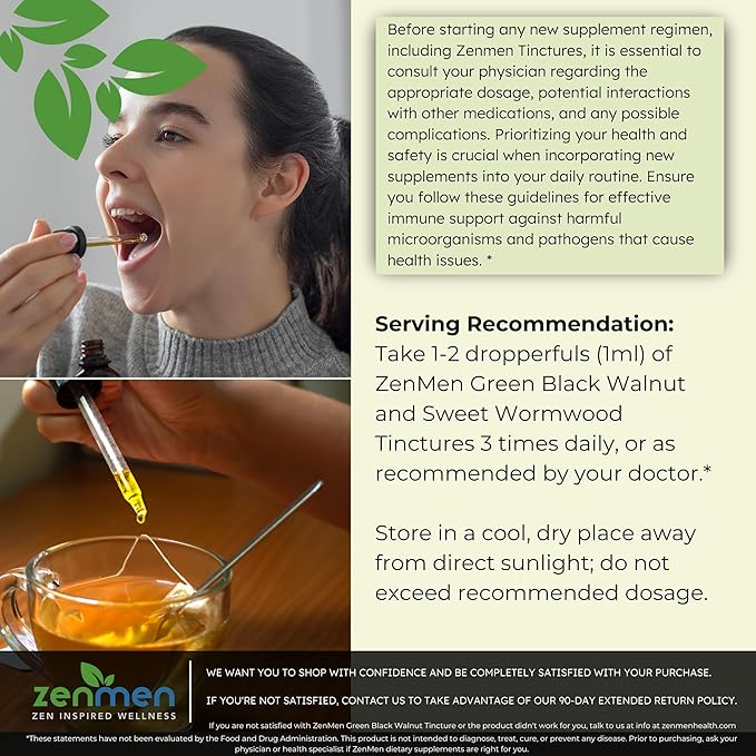 Zenmen Organic Black Walnut Wormwood Tincture – Rapid Gut Cleanse & Digestive Health, Vegan, Manufactured in The USA