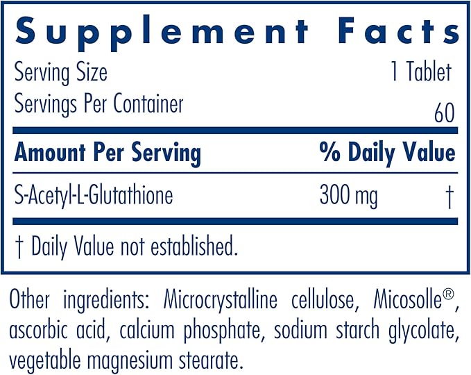 Allergy Research Group Acetyl-Glutathione - S-Acetyl-L-Glutathione, Well Absorbed Oral Immune Support, 300 mg Supplement - 60 Count