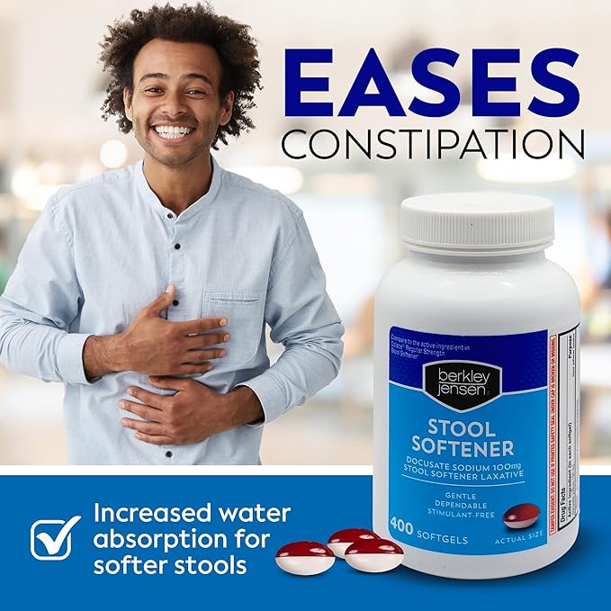 berkley jensen Stool Softener Laxative, Docusate Sodium 100 mg, Stimulant-Free Gentle Dependable Constipation Relief - Helps Promote Regular Bowel Movements, 400 Softgels (Pack of 1)
