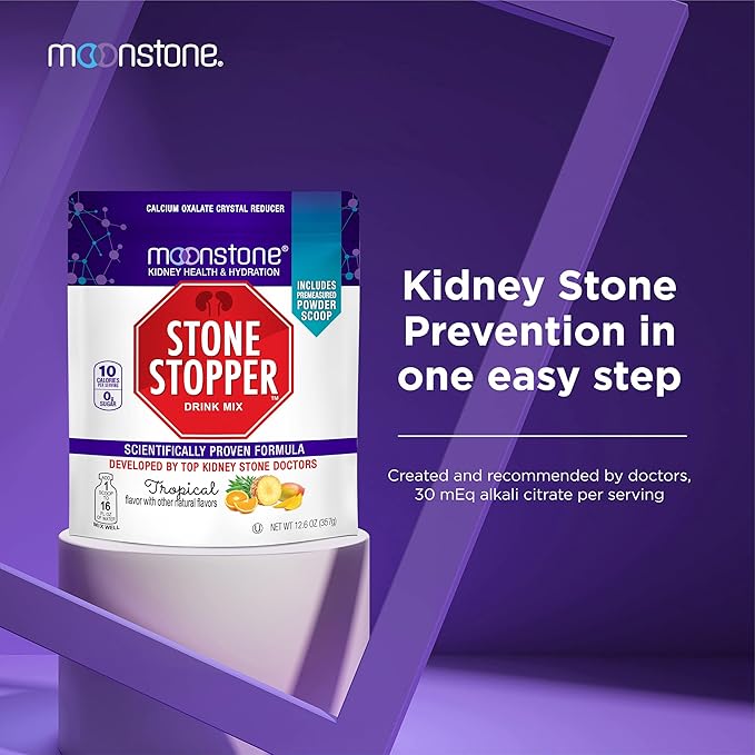 Stone Stopper Drink Mix, Tropical, Kidney Stone Prevention, Calcium Oxalate Protector, Alkali Citrate Support, Developed by Urologists to Improve Hydration and Support Kidney Health, 30 Day Supply