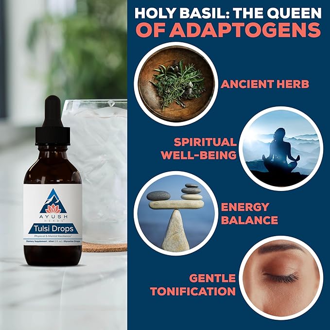 Ayush Herbs Tulsi Drops - Alcohol-Free Tulsi Drops, Holy Basil Gylcerite, Natural Immune-Support Drops for Kids & Adults, Calm & Focus Booster - 2 Fl Oz (80 Servings)