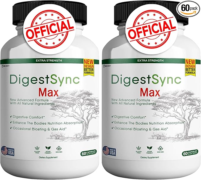 DigestSync Max Extra Strength Digestive Support, 60 Capsules, Gluten Free, Vegan, Natural Ingredients (2)