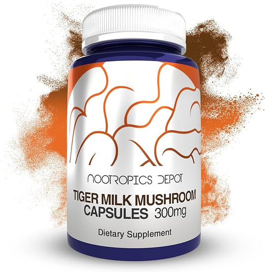 Nootropics Depot Tiger Milk Mushroom Capsules | 300mg | 180 Count | Lignosus rhinocerus Sclerotium | Cognition, Histamine, & Respiratory Support