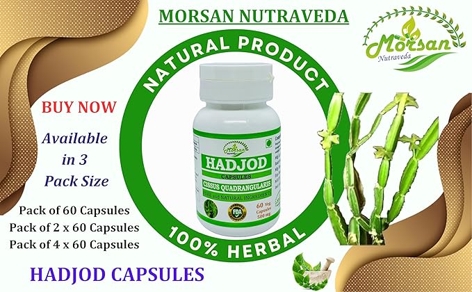 Hadjod (Cissus Quadrangularis) for Optimal Bone and Joint Health | 500 mg per Serving | 60 Vegetarian | Natural Support for Wellness | Non-GMO (2 Bottles of 60 9)