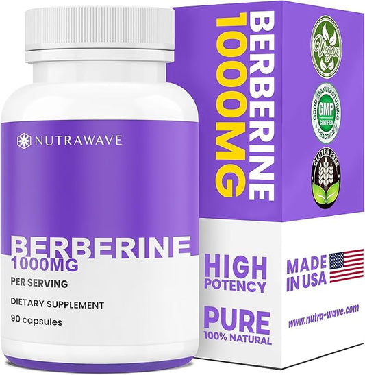 PURE Berberine Maximum Potency - Supports Blood Sugar Levels & Metabolism, 1000mg Per Serving - 2 Capsules - For Adults Seeking Natural Glucose Support - Non-GMO, Vegan - 1 Pack