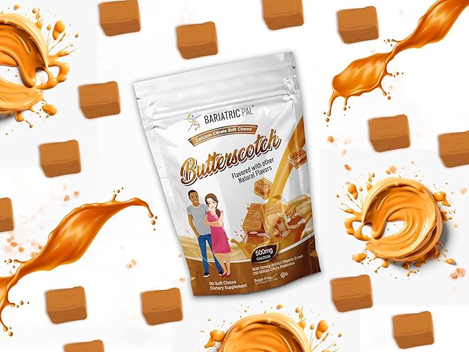 BariatricPal Sugar-Free Calcium Citrate Soft Chews 500mg with Probiotics (90 Count) - Butterscotch