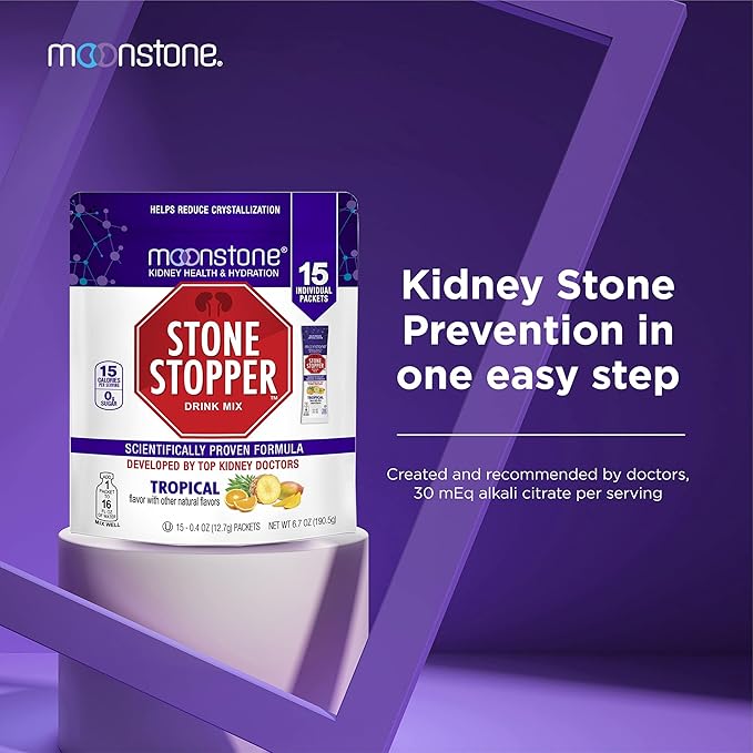 Stone Stopper Drink Mix, Tropical, Kidney Stone Prevention, Calcium Oxalate Protector, Developed by Urologists to Improve Hydration and Support Kidney Health, 15 Day Supply