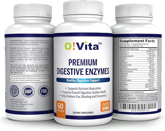 Premium Digestive Enzymes with Plant-Based enzymes, Supports Better Digestion, Better Nutrient Absorption (60 Non-GMO Vegetable Capsules)