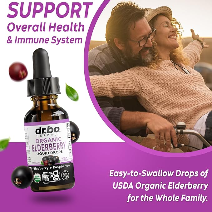 Elderberry Syrup Organic Liquid Drops - Sugar Free Immune Support Supplement for Adults & Kids, Ages 1 Immune Booster - Pure Organic Elderberry Syrup Liquid Drops Tincture Extract Concentrate 1 Fl Oz