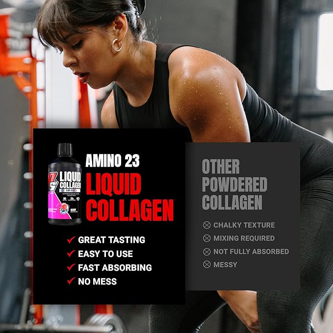 PROSUPPS Amino23 Liquid Collagen Shots, Berry - Collagen Peptide Post Workout Supplement Supports Healthy Aging, Joints, Skin & Hair - Gluten-Free & Zero Sugar - 16 Servings