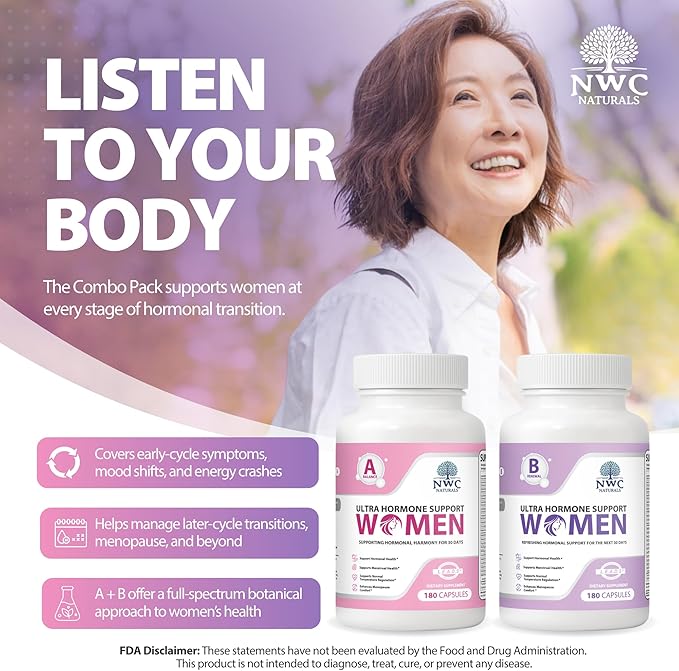 NWC Naturals Ultra-Hormone Support Combo, Hormone Harmony for Women & Rotating Hormone Balance for Women, 2-Pack (Formulas A + B, 360 Capsules) – Menopause & Cycle Support with B-Vitamins & Adaptogens