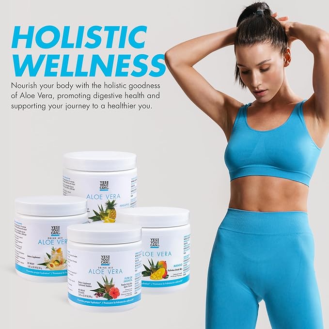 Yes You Can! Organic Aloe Vera Powder Drink Mix - Hydration Booster Infused with Pure Aloe Juice - Delicious Flavors - Made in USA - Antioxidant Rich - Vatiety Flavor - 40 Servings Per Canister (4 Pack)