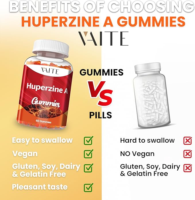 Huperzine A Supplement 200 mcg Gummies - Brain Supplements for Memory and Focus, Supports Cognitive Function & Mental Clarity - for Men, Women & Seniors - Non-GMO, Gluten-Free, 60 Vegan Chewables