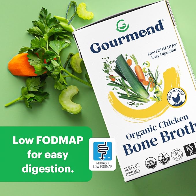 Organic Unsalted 16.9oz Chicken Bone Broth (3 Pack) – 7 Ingredients, Low FODMAP Certified, Filler Free, Gluten Free, Onion & Garlic Bulb Free