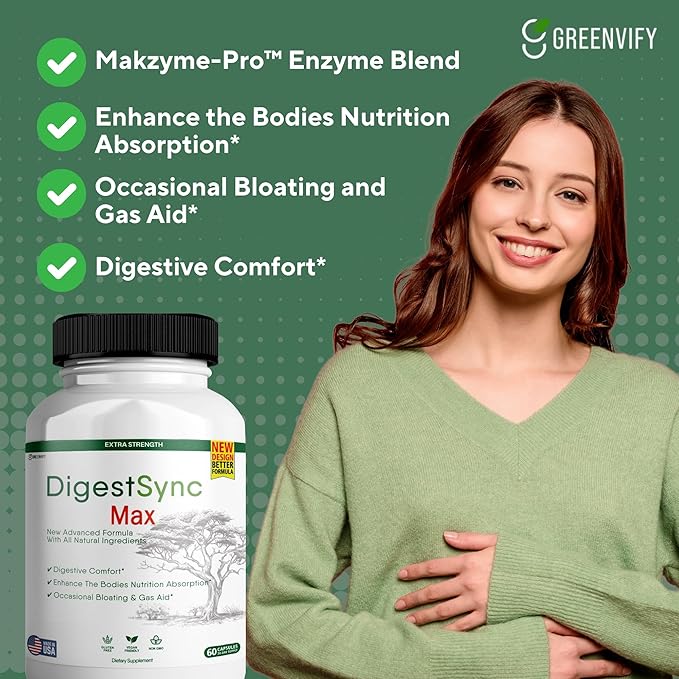DigestSync Max Extra Strength Digestive Support, 60 Capsules, Gluten Free, Vegan, Natural Ingredients (10)