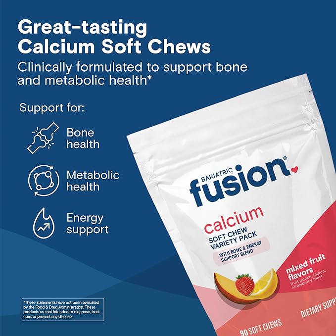Bariatric Fusion Bariatric Calcium Supplement Chews | Calcium Citrate with Vitamin D3 Bariatric Vitamin | Sugar Free Chewable | 500mg | Variety Pack | 90 Count