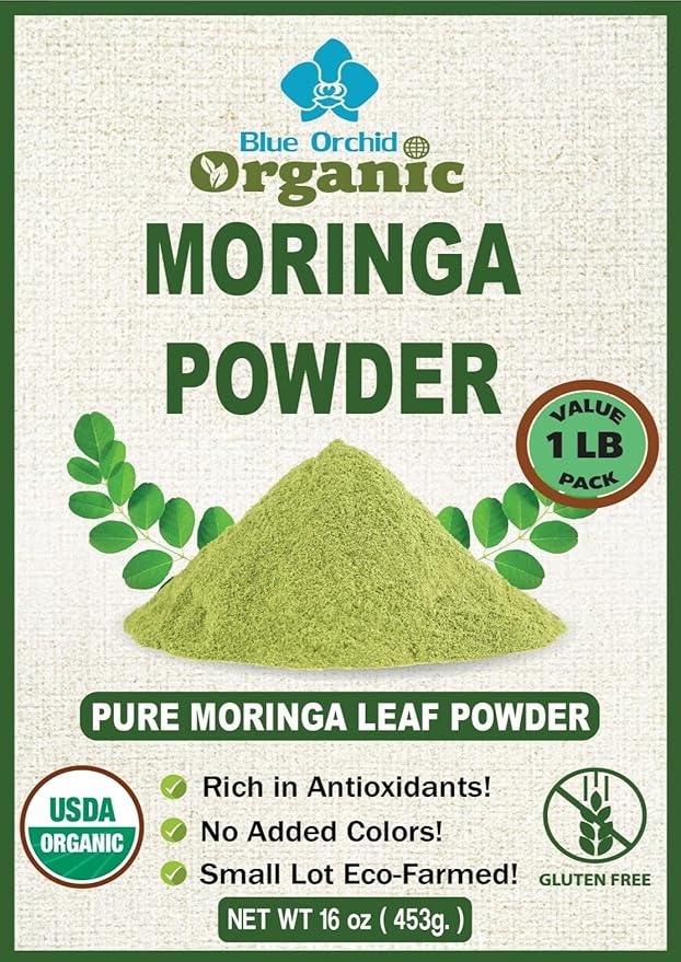 Organic Moringa Powder - Raw Sun Dried Oleifera Leaf Powder - for Healthy Herbal Tea, Smoothies, Sauces, and Dips (16 OZ)