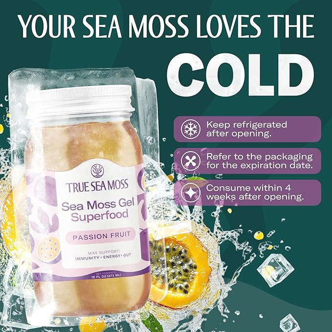 TrueSeaMoss Sea Moss Gel – Made in USA – Wildcrafted Seamoss, Fresh Fruits & Sea Vegetables – Passion Fruit, Pack of 2 (Labels May Vary)