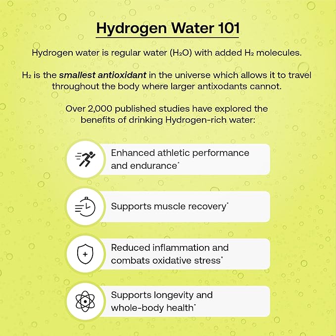 Hydrogen Water + Electrolytes Drink Mix | H2 Hydration Packets with Molecular Hydrogen, Sodium, Potassium, Magnesium, Calcium, and Minerals | No Sugar | Lemon Lime | 25 ct