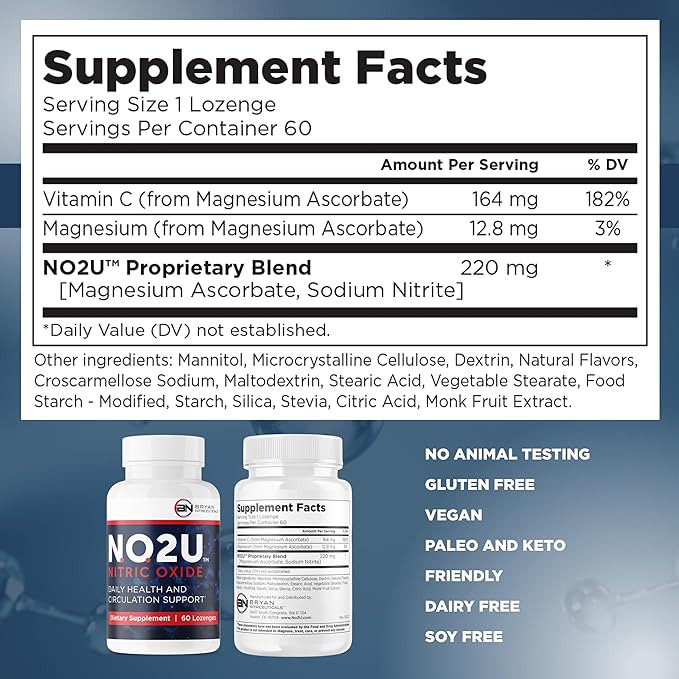 Bryan NITRICEUTICALS - Natural Nitric Oxide Supplements for Men & Women - Promotes Blood Circulation, Oxygen & Nutrient Delivery, Daily Wellness Support - No Gluten or Dairy - 60 Vegan Lozenges