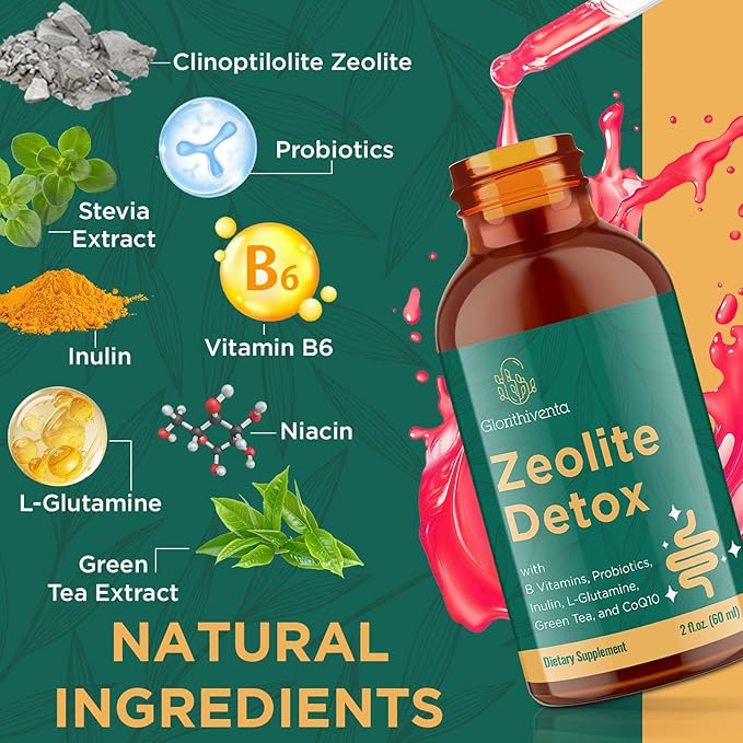 Zeolite Detox for Adults, Zeolite Liquid Drops with Vitamin B, Probiotic Blend, Gentle Detox for Adults, Energy, Gut, Focus - 2 Fl Oz (1 Bottle)