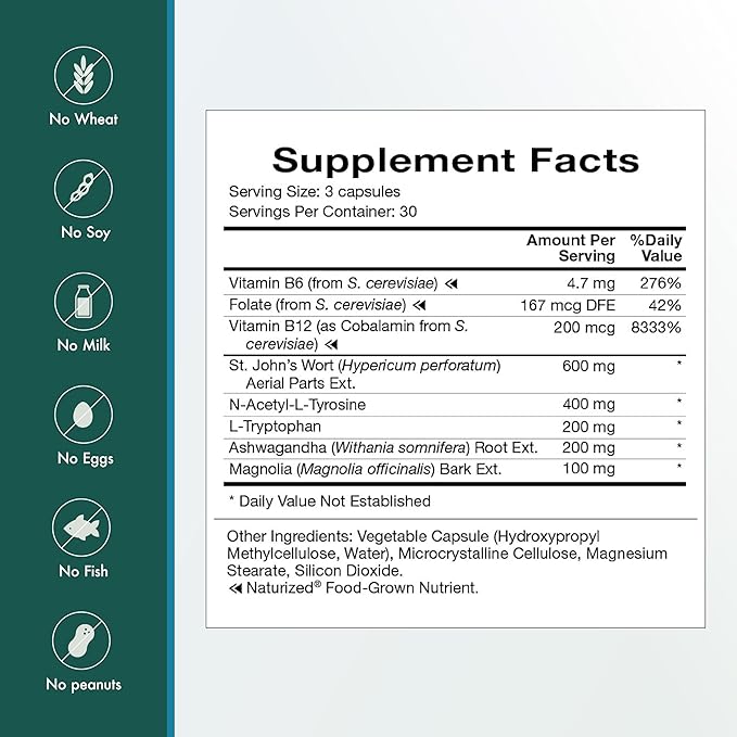 Natura Health Products Up-Lift Supplement - Encourages Positive Mood and Mental Outlook- Featuring Ashwagandha, St. John's Wart, Vitamins B6 & B12, L-tryptophan, Folate, L-tyrosine (90 Capsules)