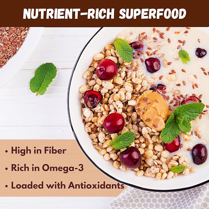 Sown and Grown Premium Brown Whole Raw Flax Seeds - 2lb, 32oz | Rich in Fiber, Omega-3 Fatty Acids | Great for Baking, Salads, Smoothies & Protein Balls | Premium Flaxseeds