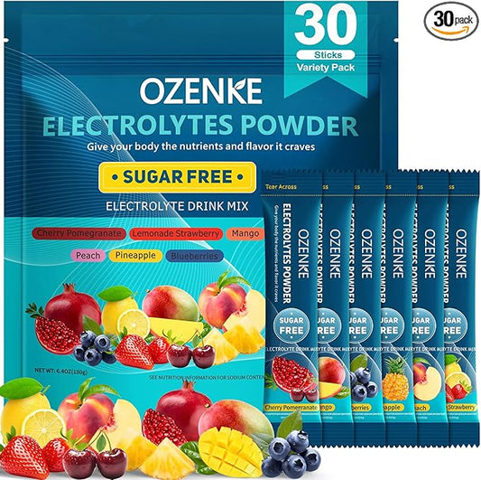 Electrolytes Powder Packets, 30 Sticks Sugar Free Hydration Packets, Electrolyte Drink Mix Travel Electrolyte Packets for Rapid Hydration, 6 Flavors