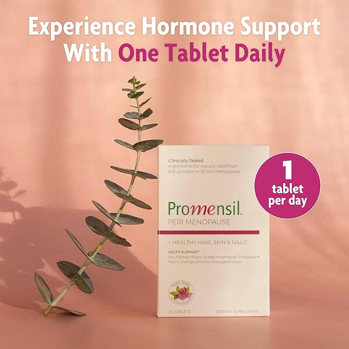 Promensil Perimenopause Supplements for Women- Red Clover Isoflavones Vitamins, Helps Support Hot Flashes, Night Sweats, Restlessness, Contains Biotin & Vitamin D- 30 Tablet Count, Pack of 2