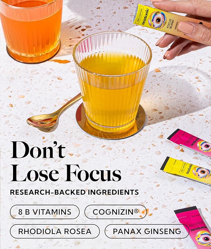 Neutonic Nootropic Focus Blend Powder | Peach Mango & Wild Berry 4 Sticks | Caffeine Free, Zero Sugar | Support Memory, Mental Clarity, Cognitive Function | Boost Focus, Energy, Brain Health