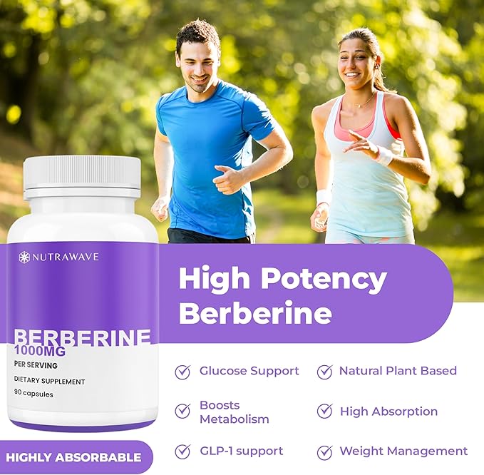 PURE Berberine Maximum Potency - Supports Blood Sugar Levels & Metabolism, 1000mg Per Serving - 2 Capsules - For Adults Seeking Natural Glucose Support - Non-GMO, Vegan - 1 Pack