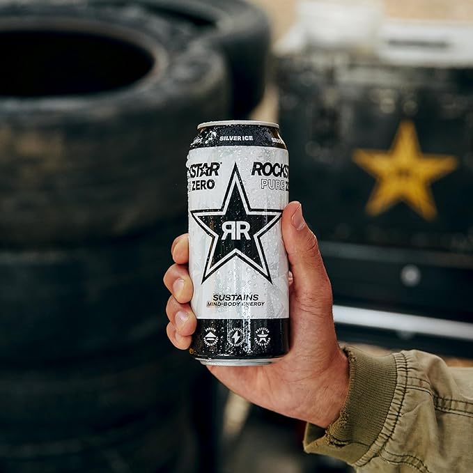 Rockstar Pure Zero Energy Drink, Silver Ice, 0 Sugar, with Caffeine and Taurine, 16oz Cans (Pack of 12) (Packaging May Vary)