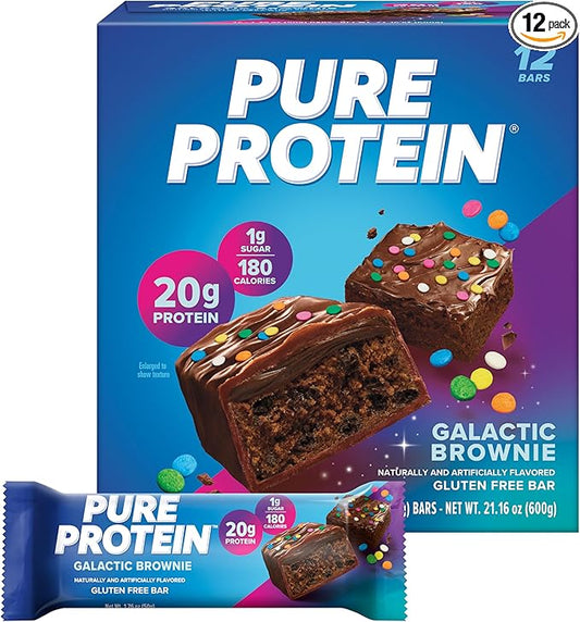 Pure Protein Galactic Brownie Bars - 12 Count Box | 20g High Protein, Gluten-Free, On-the-Go Snack | Ideal Pre & Post-Workout Fuel | Low Sugar, Great Taste!