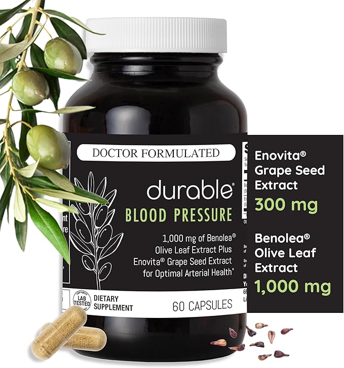 Durable Blood Pressure – Benolea Olive Leaf & Enovita Grape Seed Extract – Healthy Circulation, Nitric Oxide & Artery Support – Doctor Formulated, Vegan, Non-GMO, Made in USA (60 Capsules)