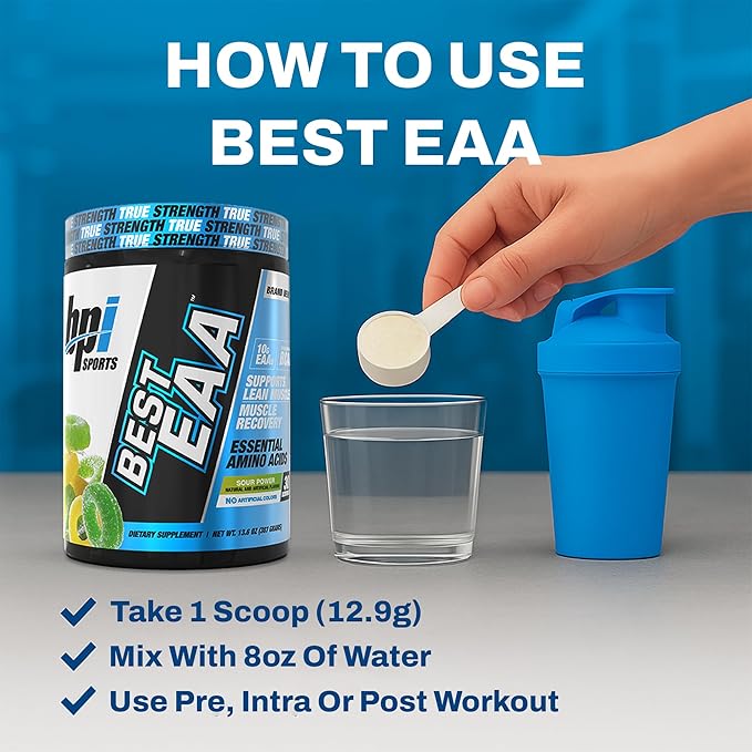 BPI Sports Essential Amino Acids EAA Powder - Pre, Intra & Post Workout Drink - BCAA Powder for Men & Women, EAA + BCAA + Hydration. Advanced Formula with 10g of EAA. (Sour Power)