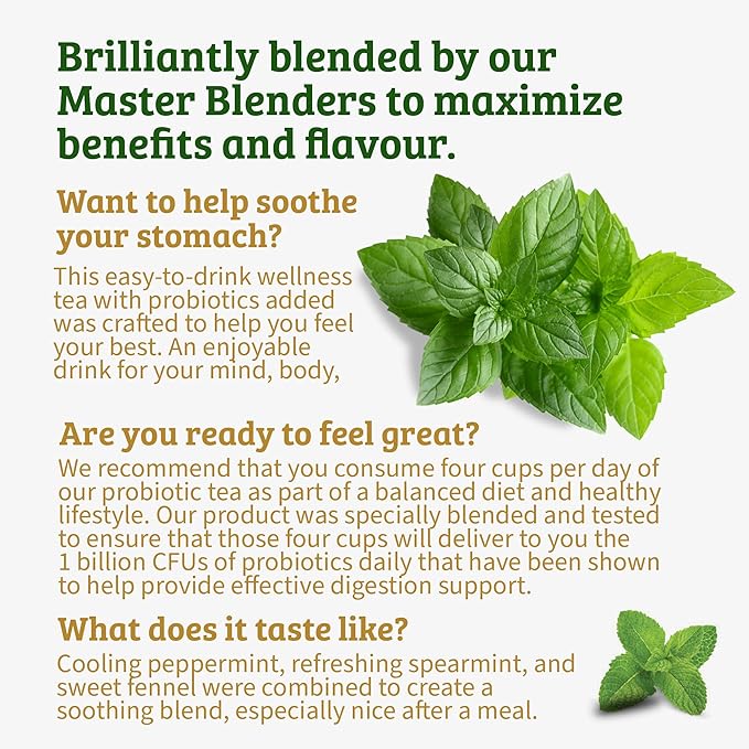 Twinings Superblends Peppermint with Probiotics Herbal Tea, 18 Count (Pack of 6), Naturally Caffeine-FreeEnjoy Hot or Iced, 96 Teabags