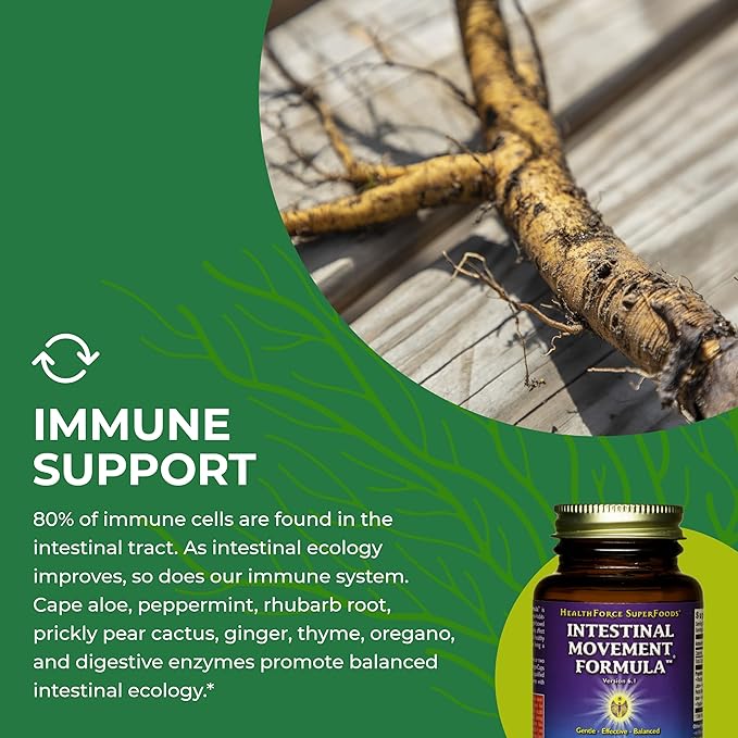 HEALTHFORCE SUPERFOODS Intestinal Movement Formula - Natural Laxative Supports Bowel Regularity - All-Natural Digestion Supplement to Support Constipation - Gluten-Free & Vegan - 50 Caps