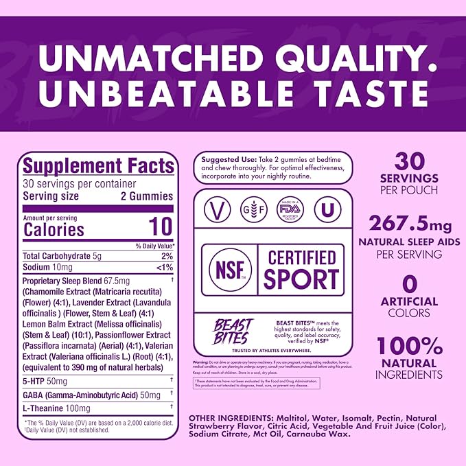 Valerian Infused Sleep & Nighttime Recovery Gummies - NSF Certified for Sport - 30 Servings