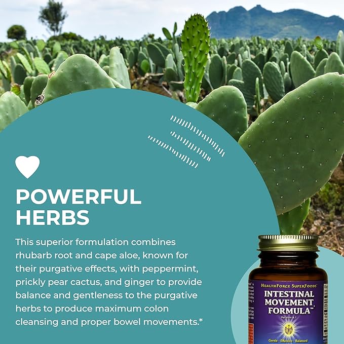 HEALTHFORCE SUPERFOODS Intestinal Movement Formula - Natural Laxative Supports Bowel Regularity - All-Natural Digestion Supplement to Support Constipation - Gluten-Free & Vegan - 50 Caps