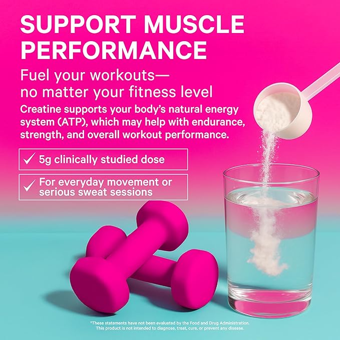 Pink Stork 5g Micronized Creatine Monohydrate Powder for Women - Support Muscles, Cellular Energy, Cognitive Function - Essential Amino Acid - Clean Alternative to Pills or Gummies - 30 Servings