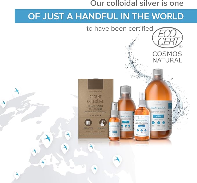 Premium Colloidal Silver ● Optimal Concentration Formula, Smaller Particles, Better Results ● Laboratory Certified ● Liquid Silver Made in EU ● Free Spray Bottle to Fill & Ebook (34 fl oz)