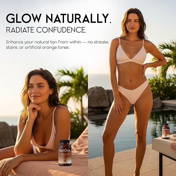 Tanova Tanning Pills – Supports a Natural Golden Glow, Skin Resilience & Anti-Aging Against Sun-Induced Oxidative Stress – with Astaxanthin, L-Tyrosine, Copper & Polypodium Leucotomos – 60 Capsules
