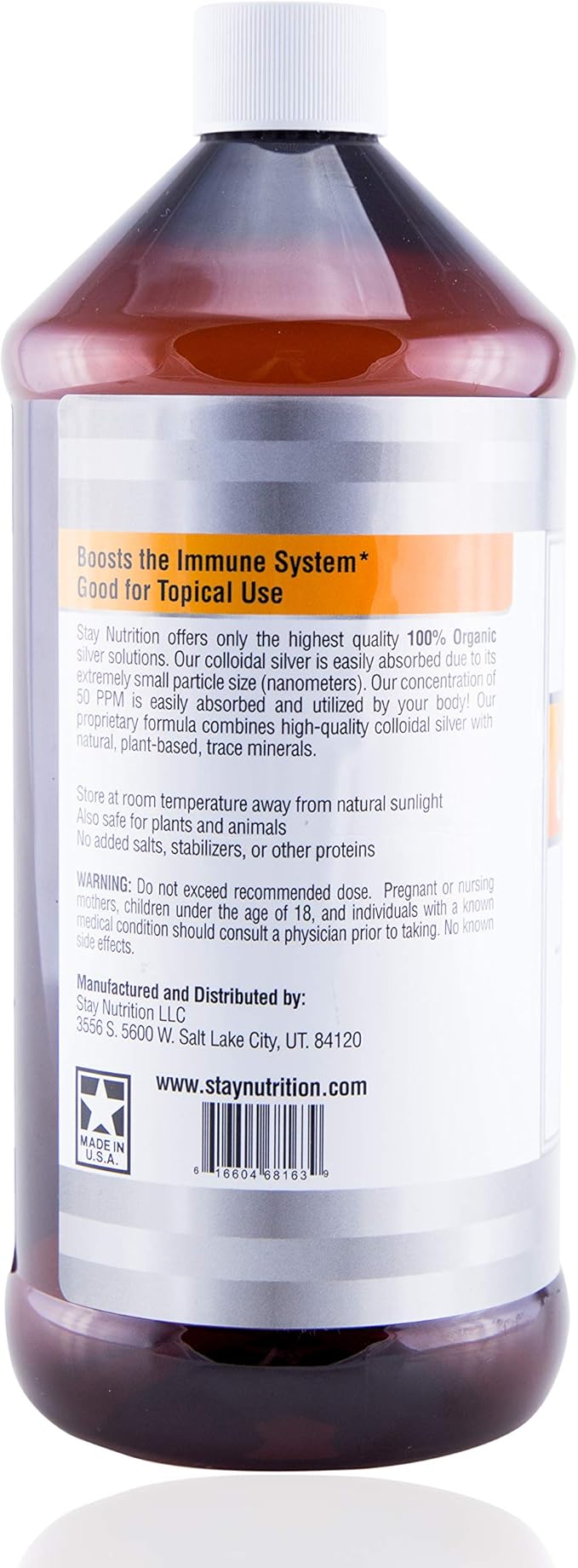 Premium Colloidal Silver Liquid 50PPM | Immune Support True Hydrosol Water Solution with Pure Plant Based Natural Minerals | Bioactive Nanoparticles Sol for Men, Women, Kids, (32 Oz)