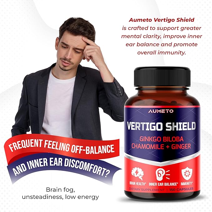 Vertigo Support Complex with Ginkgo Biloba, Chamomile, Ginger, Vitamin D3, B12 - Advanced 14-in-1 Formula for Spinning Dizziness Inner Ear Balance* - Made in The USA