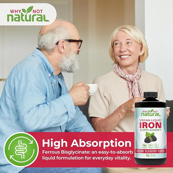 Why Not Natural Liquid Iron Supplement for Women, Men and Kids, Vegan Formulation for Anemia, Sugar Free, Vegan, Non-GMO, Organic BlackBerry Flavor 16 Fl Oz