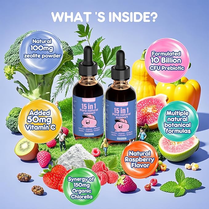 Parasite Cleanse for Humans & Kids,Parasite Cleanse for Children,Zeolite Detox Liquid Drops,Candida Cleanse & Wellness Formula,Contains wormwood black walnut clove,Chlorella,Oregano,2 Fl Oz