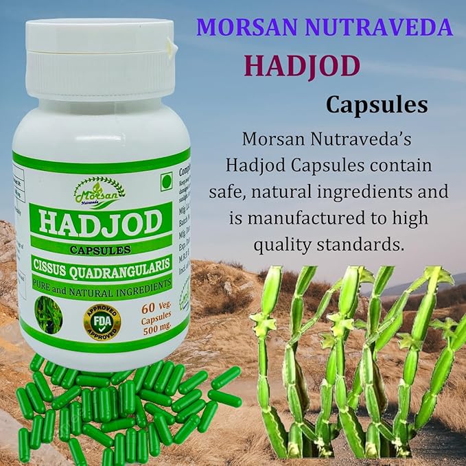 Hadjod (Cissus Quadrangularis) for Optimal Bone and Joint Health | 500 mg per Serving | 60 Vegetarian | Natural Support for Wellness | Non-GMO (2 Bottles of 60 9)